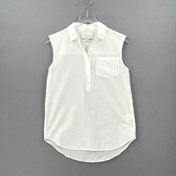 BROCHU WALKER Shirt Womens Small White Sleeveless Half Button Cotton Silk Top - Picture 1 of 12